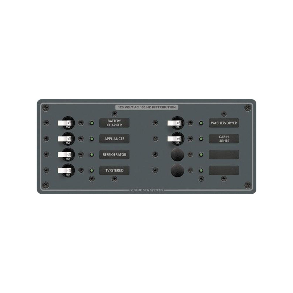 Blue Sea Systems AC 8 Position Breaker Panel, 230V, 100A – White Switches