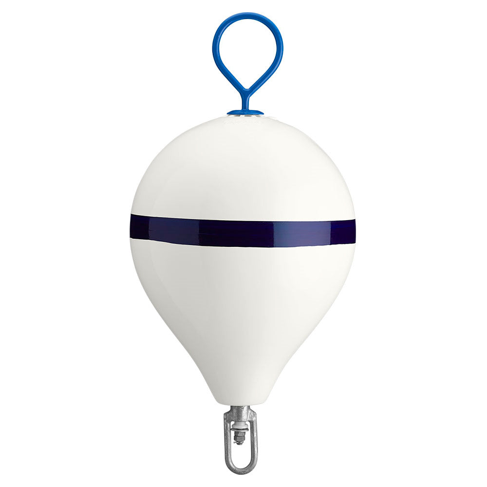 Polyform U.S. CM-3 Mooring Buoy, 17" x 22", White/Blue Stripe, Galvanized Iron