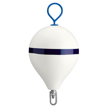 Polyform U.S. CM-3 Mooring Buoy, 17" x 22", White/Blue Stripe, Galvanized Iron