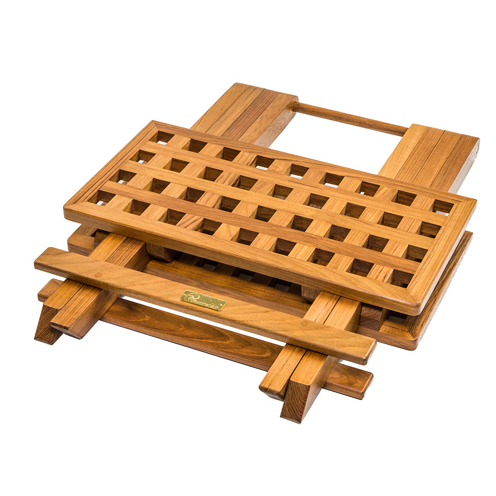 Whitecap Teak Grate Top Fold-Away Table, 17.75" Square, Solid Brass