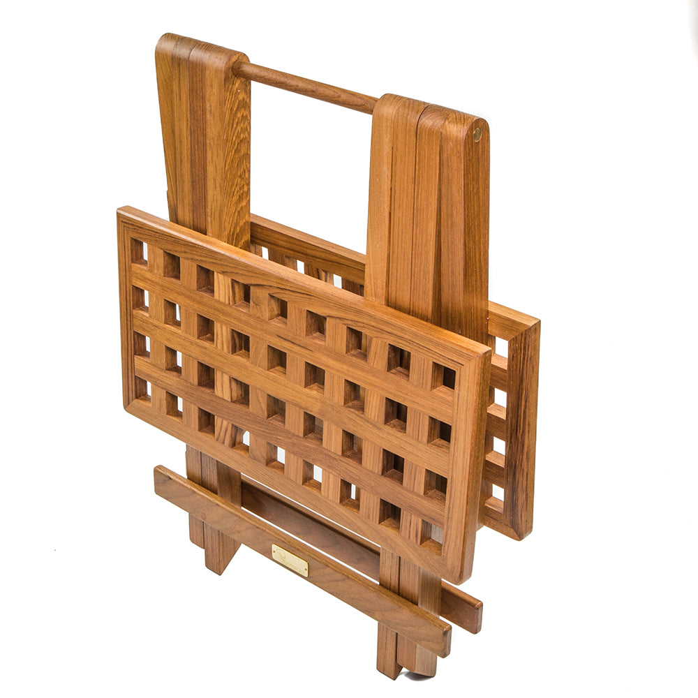 Whitecap Teak Grate Top Fold-Away Table, 17.75" Square, Solid Brass