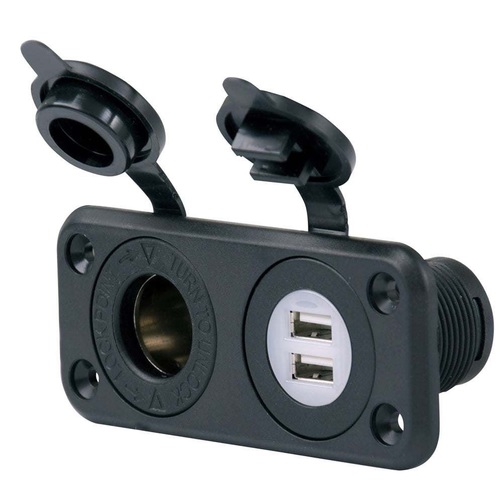 Marinco SeaLink Deluxe Dual USB Charger and 12V Receptacle, 12VCOMBO