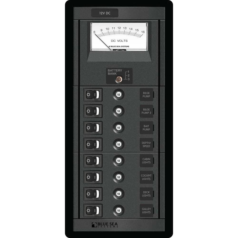 Blue Sea Systems 8 Position Switch CLB + Meter Vertical, 12V DC 80A