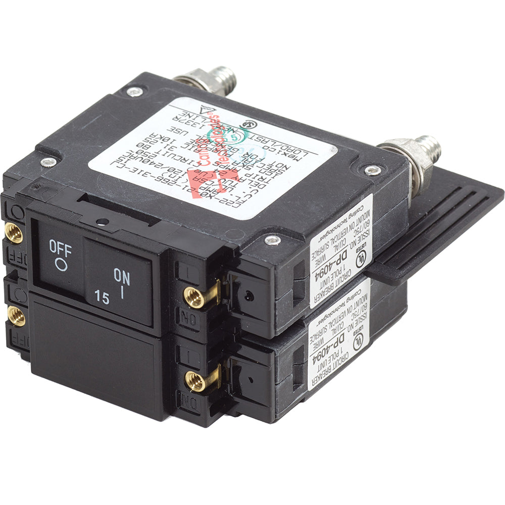 Blue Sea Systems 7462 UL-489 Circuit Breaker, 15A 240V AC, Flat Rocker