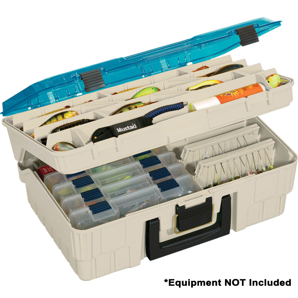 Plano Two-Tier Magnum Satchel XL, 17.63"L x 12.25"W x 7.33"H – Beige/Blue