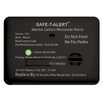 Safe-T-Alert 62 Series Carbon Monoxide Alarm, 12V Marine Surface Mount, Black