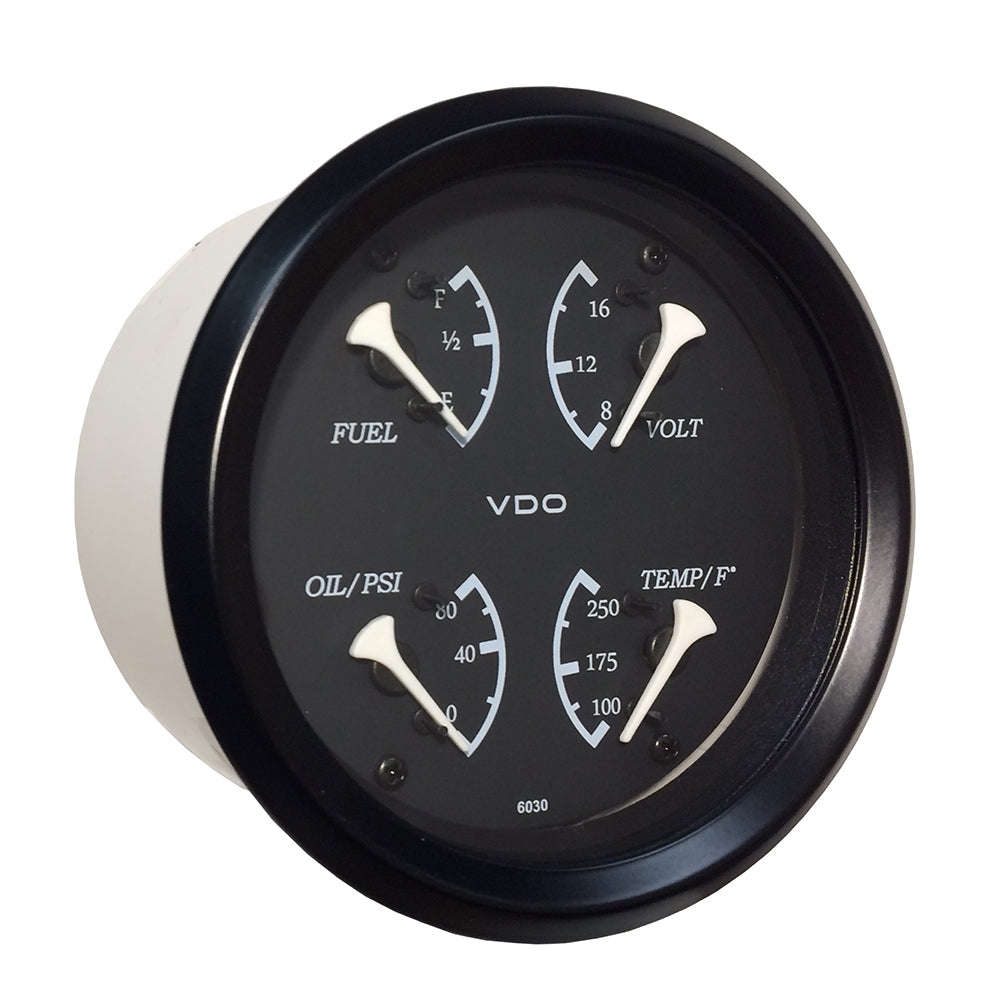 VDO Cockpit Marine 4-in-1 Gauge, Black Dial and Bezel, 3-3/8 in.