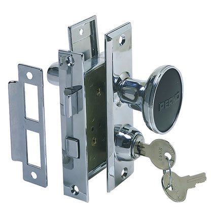 Perko Mortise Lock Set with Bolt, Chrome Plated Zinc Alloy, Made in USA
