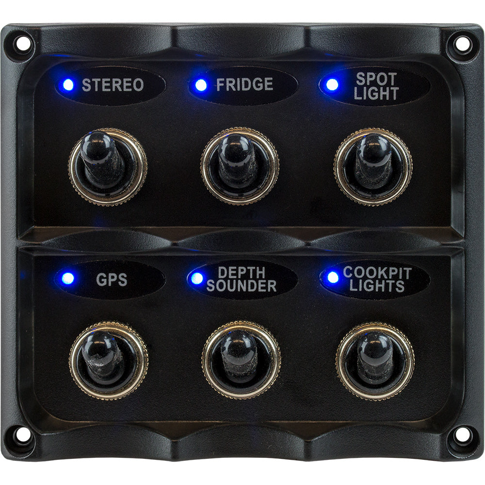 Sea-Dog Water Resistant 6-Gang Toggle Switch Panel, 12V DC 15A, IP66