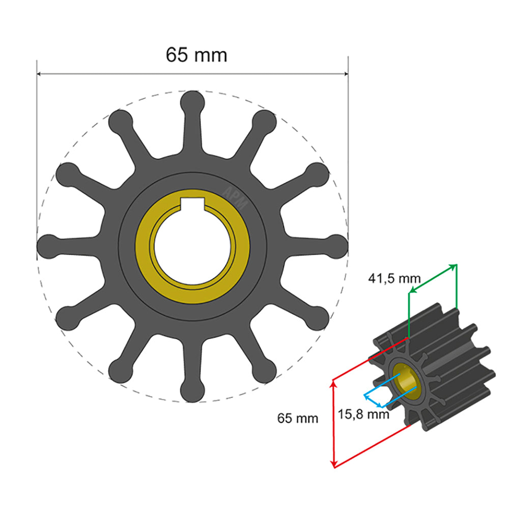 Albin Group Premium Impeller Kit, 65x15.8x41.5mm, 12 Blade – ISO 9001 Certified