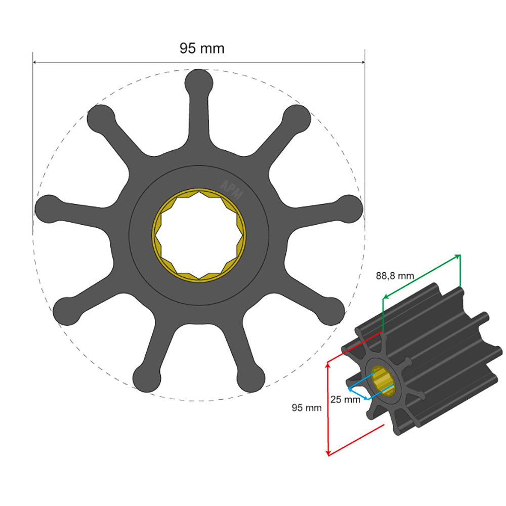 Albin Group Premium Impeller Kit, 95x25x88.8mm 9-Blade - ISO 9001 Certified