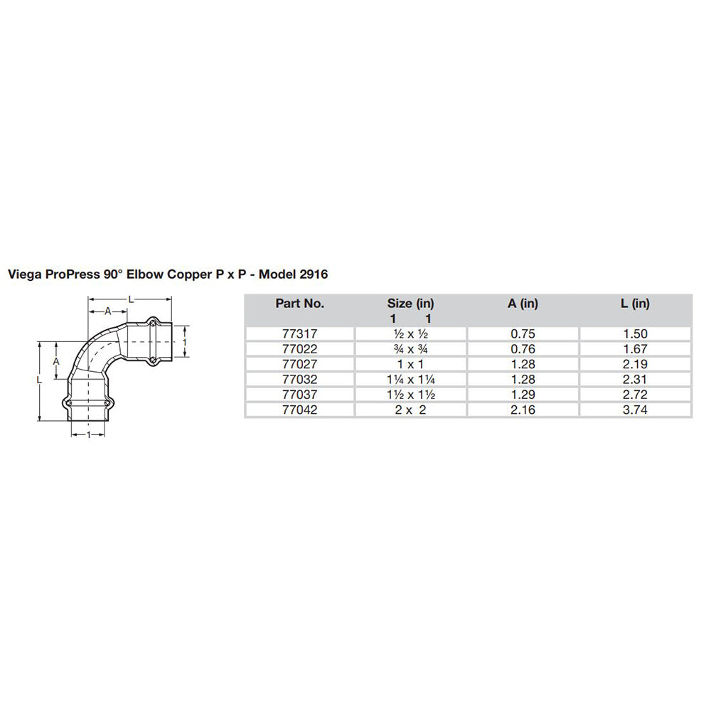 Viega ProPress 1" Copper 90° Elbow with Smart Connect Technology