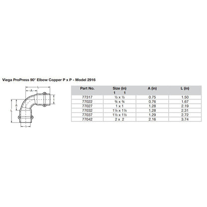 Viega ProPress 1" Copper 90° Elbow with Smart Connect Technology