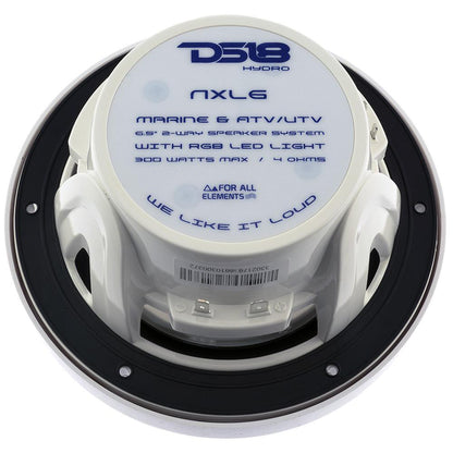 DS18 HYDRO 6.5 in. 2-Way Marine Speakers with RGB LED Lights, 375W