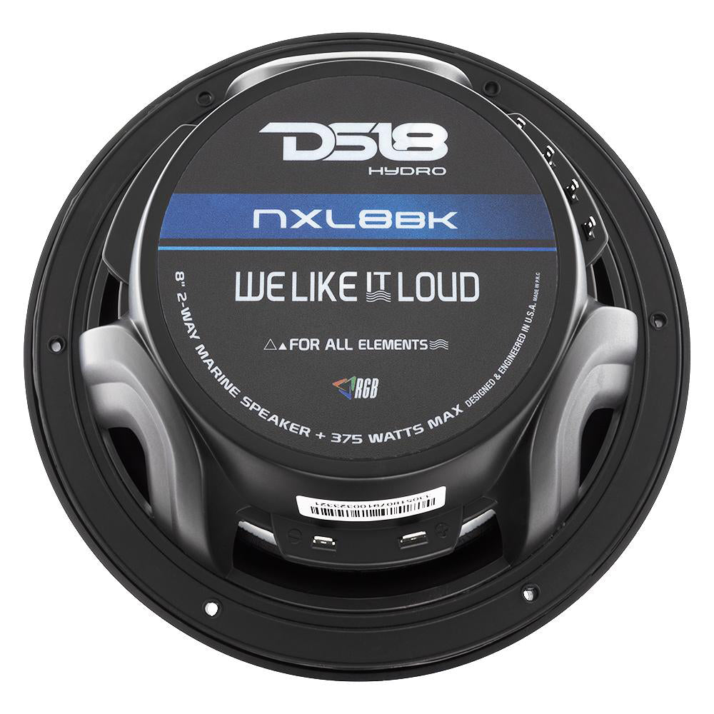 DS18 HYDRO 8 in. 2-Way Marine Speakers with RGB LED Lighting, Matte Black (NXL-8BK)