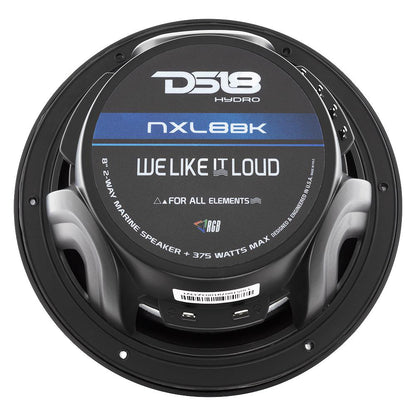 DS18 HYDRO 8 in. 2-Way Marine Speakers with RGB LED Lighting, Matte Black (NXL-8BK)