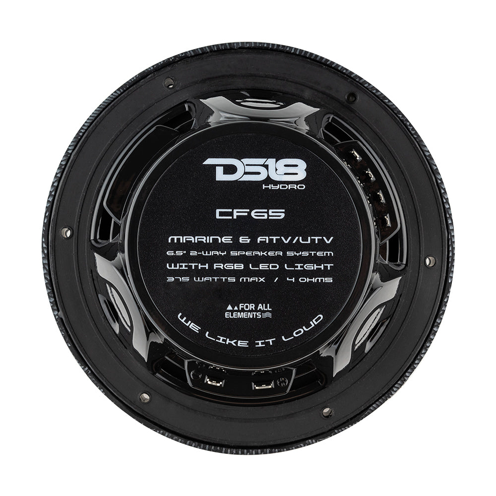 DS18 HYDRO 6.5 in. 2-Way Marine Speakers with RGB LED Lights, 300W, Black Carbon Fiber