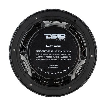 DS18 HYDRO 6.5 in. 2-Way Marine Speakers with RGB LED Lights, 300W, Black Carbon Fiber