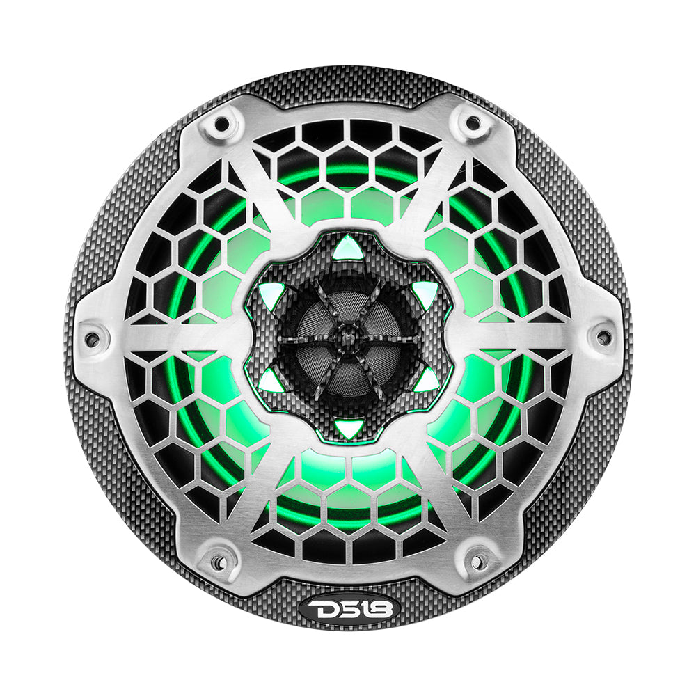DS18 HYDRO 6.5 in. 2-Way Marine Speakers with RGB LED Lights, 300W, Black Carbon Fiber