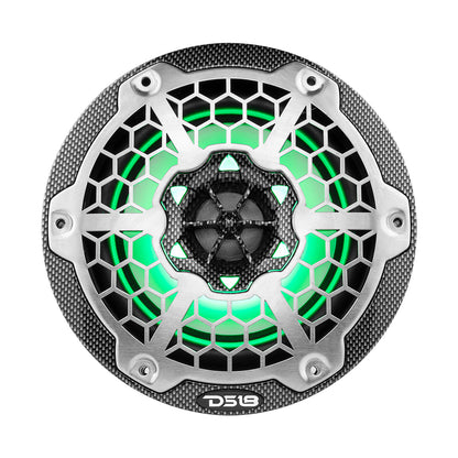 DS18 HYDRO 6.5 in. 2-Way Marine Speakers with RGB LED Lights, 300W, Black Carbon Fiber