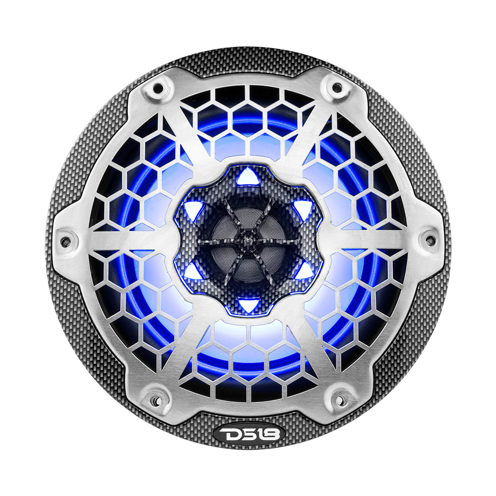 DS18 HYDRO 6.5 in. 2-Way Marine Speakers with RGB LED Lights, 300W, Black Carbon Fiber