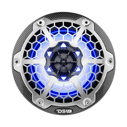 DS18 HYDRO 6.5 in. 2-Way Marine Speakers with RGB LED Lights, 300W, Black Carbon Fiber