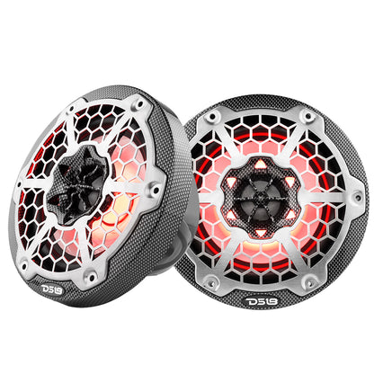 DS18 HYDRO 6.5 in. 2-Way Marine Speakers with RGB LED Lights, 300W, Black Carbon Fiber
