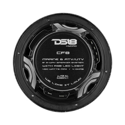 DS18 HYDRO 8 in. 2-Way Marine Speakers with RGB LED Lights, Pair, Black Carbon Fiber