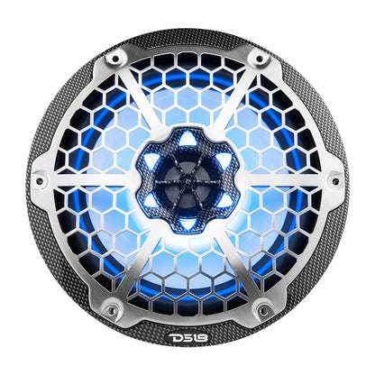 DS18 HYDRO 8 in. 2-Way Marine Speakers with RGB LED Lights, Pair, Black Carbon Fiber