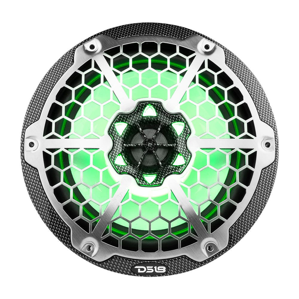DS18 HYDRO 8 in. 2-Way Marine Speakers with RGB LED Lights, Pair, Black Carbon Fiber