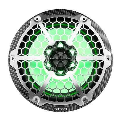 DS18 HYDRO 8 in. 2-Way Marine Speakers with RGB LED Lights, Pair, Black Carbon Fiber