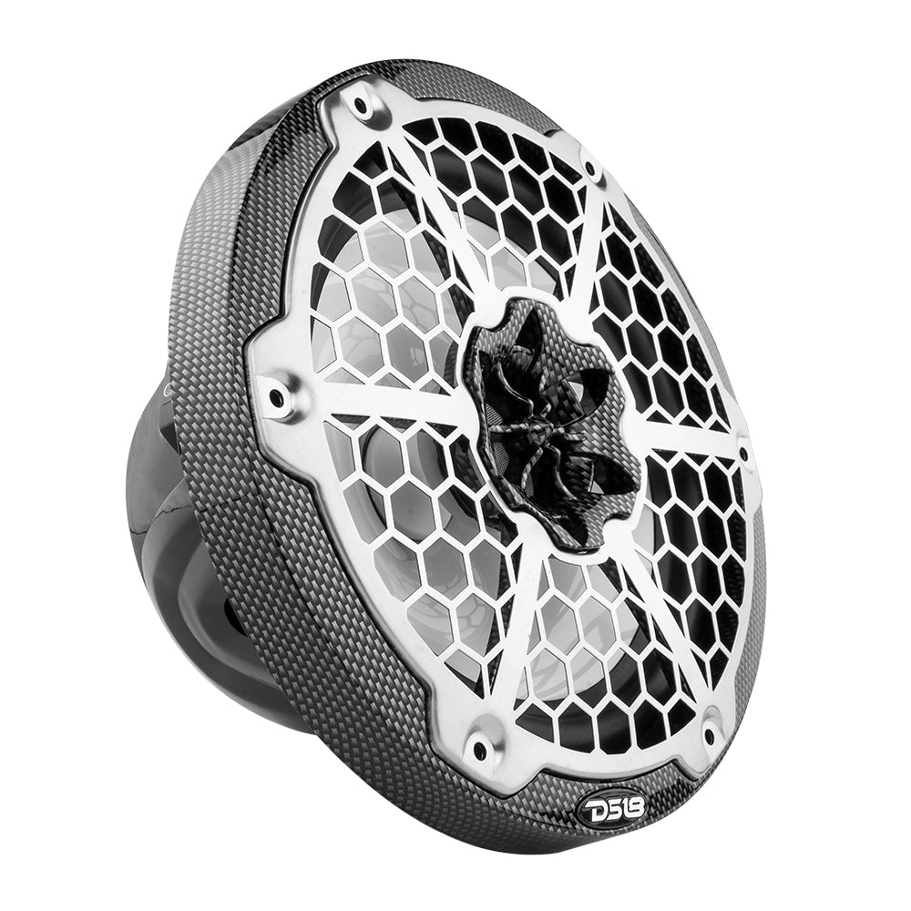 DS18 HYDRO 8 in. 2-Way Marine Speakers with RGB LED Lights, Pair, Black Carbon Fiber