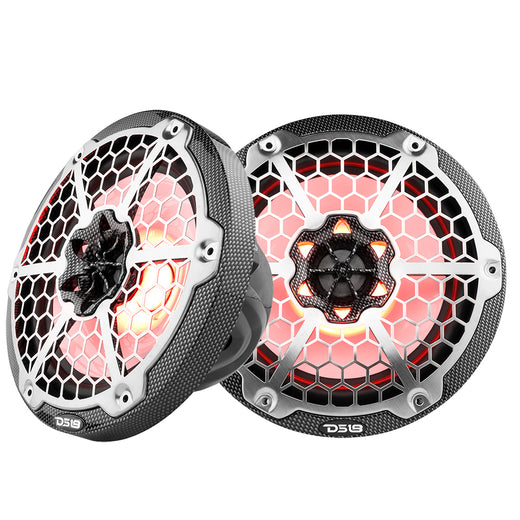 DS18 HYDRO 8 in. 2-Way Marine Speakers with RGB LED Lights, Pair, Black Carbon Fiber