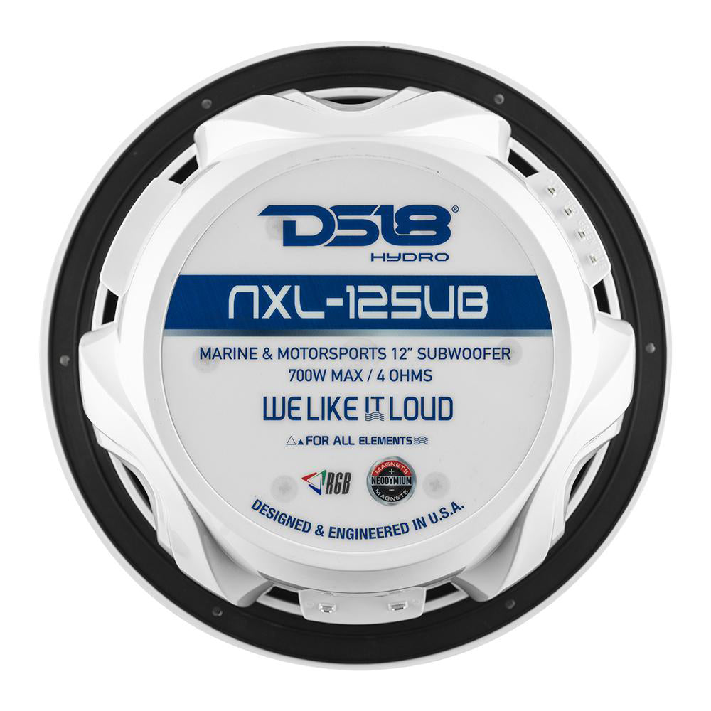 DS18 HYDRO 12 in. Marine Subwoofer with RGB Lights - 700W, White
