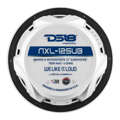 DS18 HYDRO 12 in. Marine Subwoofer with RGB Lights - 700W, White