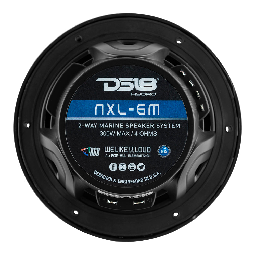 DS18 NXL-6M/BK HYDRO 6.5 in. 2-Way Marine Speakers with RGB LED - Black (Pair)