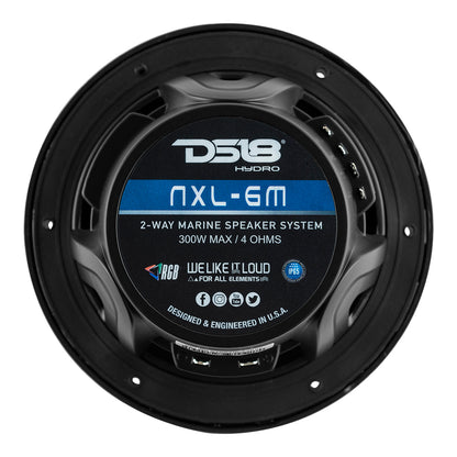 DS18 NXL-6M/BK HYDRO 6.5 in. 2-Way Marine Speakers with RGB LED - Black (Pair)