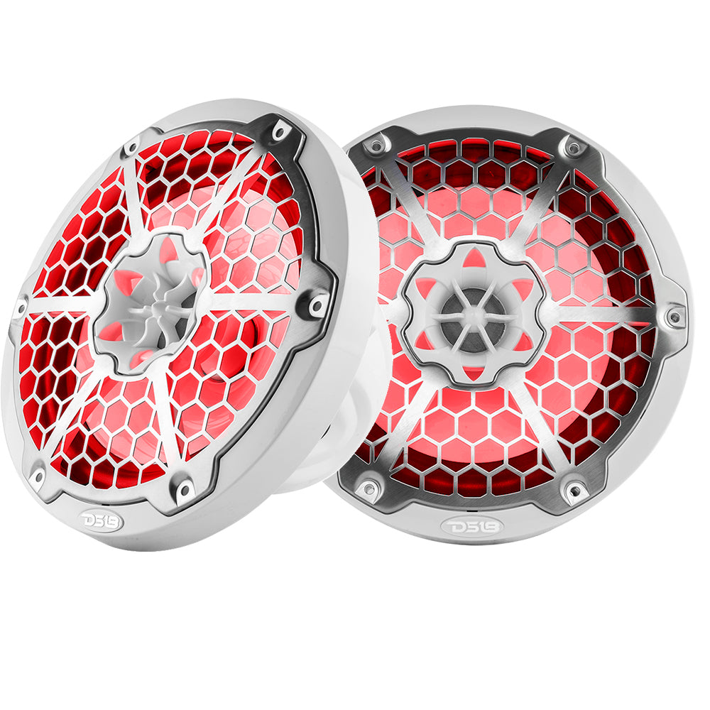 DS18 NXL-8M/WH 8 in. 2-Way Marine Speakers with RGB LED Lighting, 375W