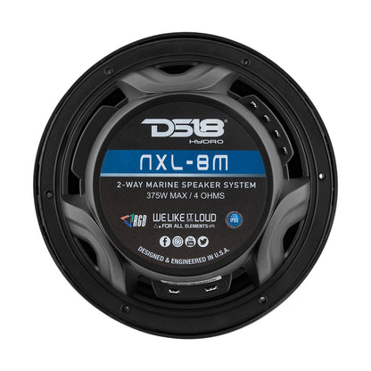 DS18 NXL-8M/BK HYDRO 8 in. 2-Way Marine Speakers with RGB LED Lighting, 375W
