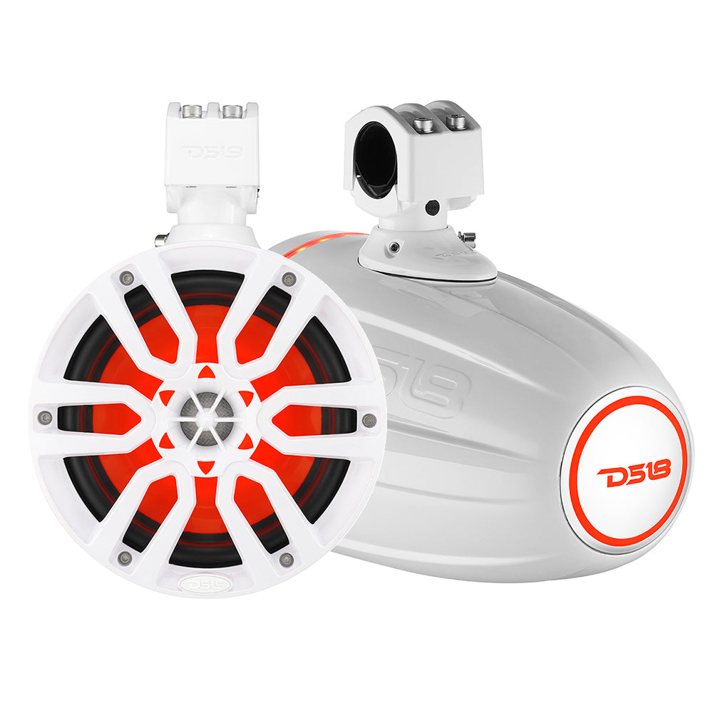 DS18 X Series HYDRO 6.5 in. Wakeboard Pod Tower Speakers with RGB LED, 300W, White, Pair
