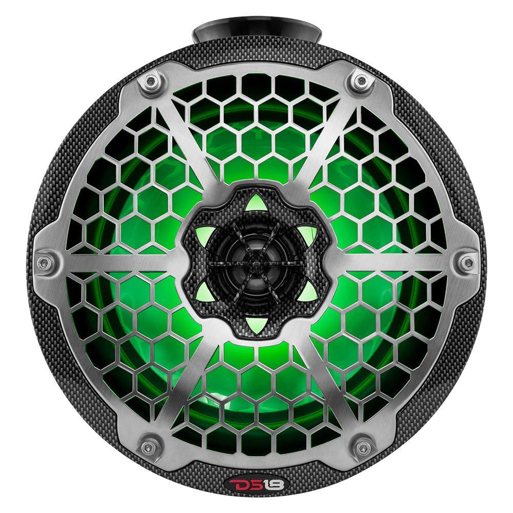 DS18 HYDRO 8 in. Compact Wakeboard Pod Tower Speakers with RGB Lighting, Black Carbon Fiber, Pair