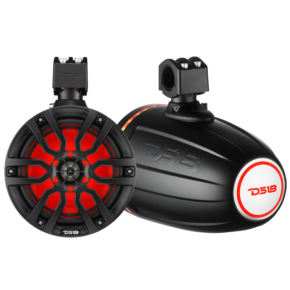 DS18 X Series HYDRO 8 in. Wakeboard Pod Tower Speakers with RGB LED, 375W, Matte Black