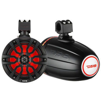 DS18 X Series HYDRO 8 in. Wakeboard Pod Tower Speakers with RGB LED, 375W, Matte Black