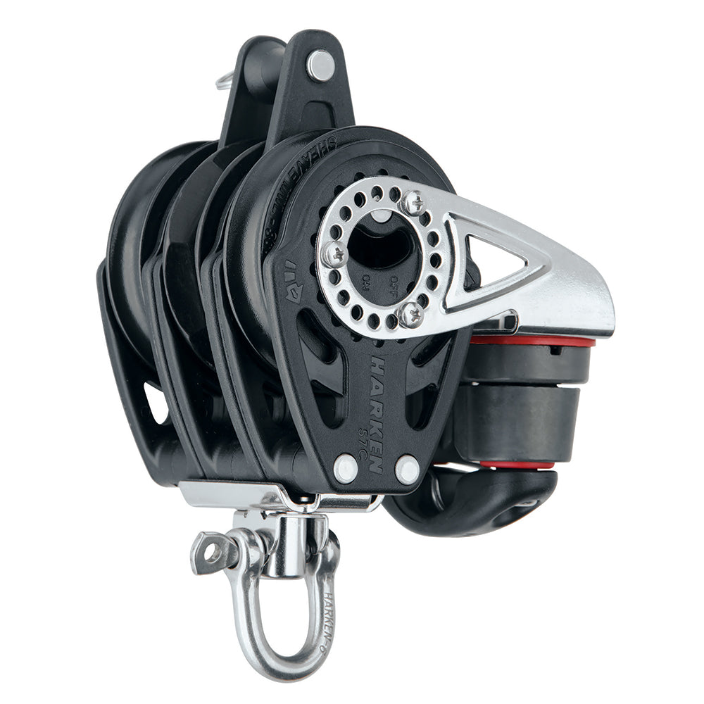 Harken 57mm Triple Carbo Ratchet Block, Swivel, Becket, Cam Cleat – 1800 lb MWL