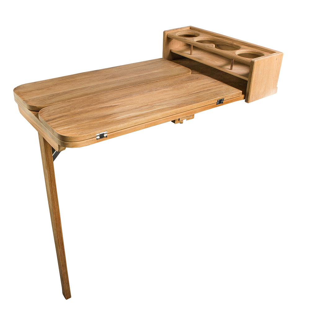 Whitecap Teak Cockpit Table with Folding Leaves & 4 Cupholders