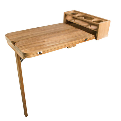 Whitecap Teak Cockpit Table with Folding Leaves & 4 Cupholders