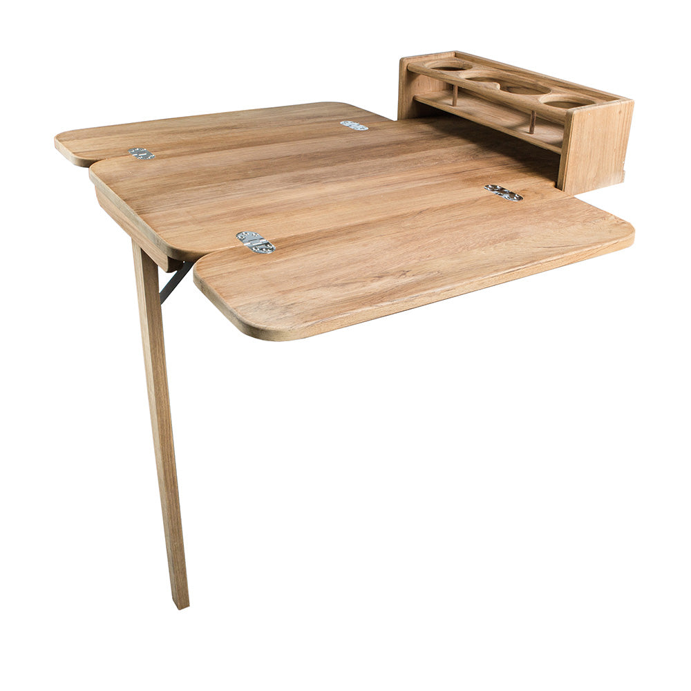 Whitecap Teak Cockpit Table with Folding Leaves & 4 Cupholders