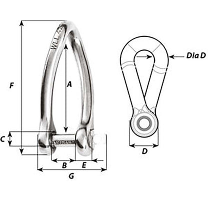 Wichard Marine Captive Pin Twisted Shackle, 5mm (3/16") 316L Stainless Steel