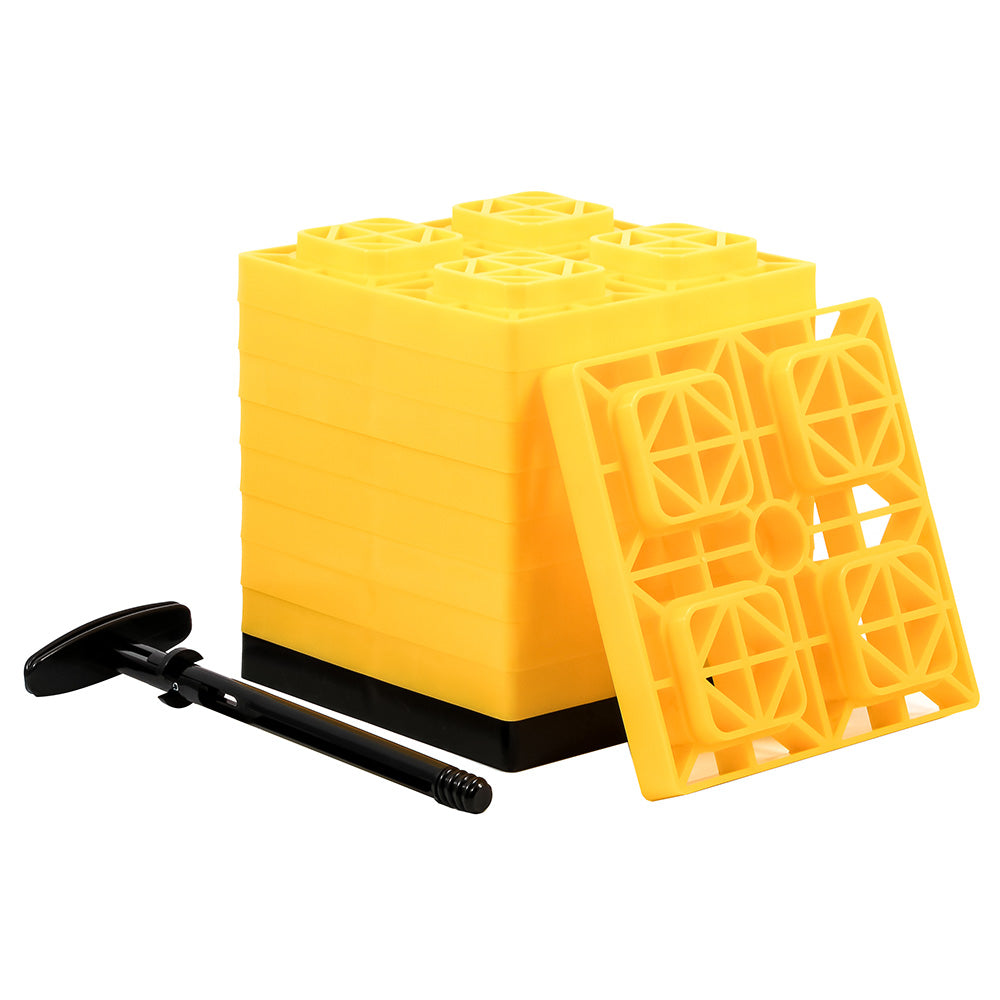 Camco FasTen RV Leveling Blocks, 2x2 Yellow 10-Pack with T-Handle – USA Made