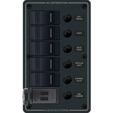 Blue Sea Systems 5-Pos Contura Switch Panel w/ Dual USB, 12/24V DC